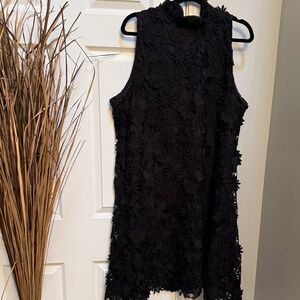 TUCKERNUCK Guipure Lace Black Blythe Sleeveless Ruffle Neck Cocktail Dress - XXL